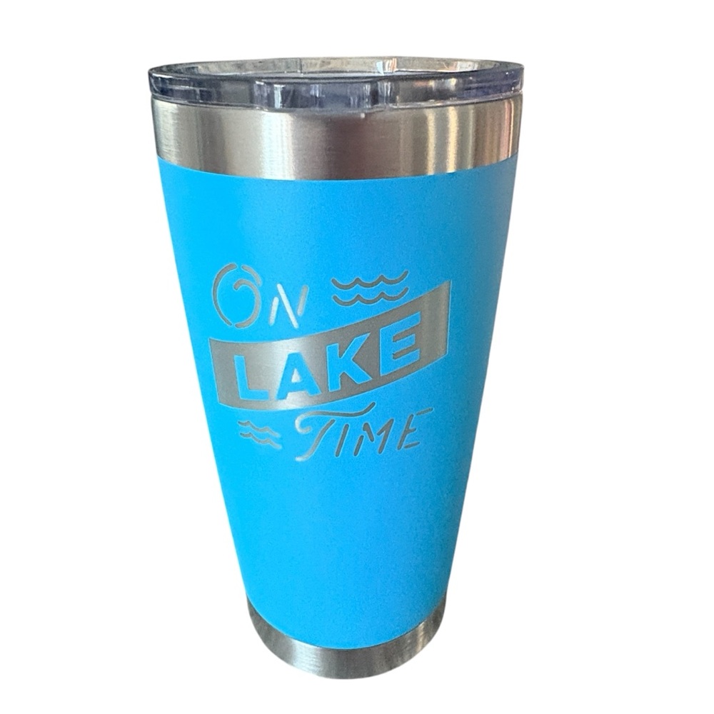 New in box- SassyCups “On Lake Time” Insulated Stainless Steel Tumbler/Lid, 20oz